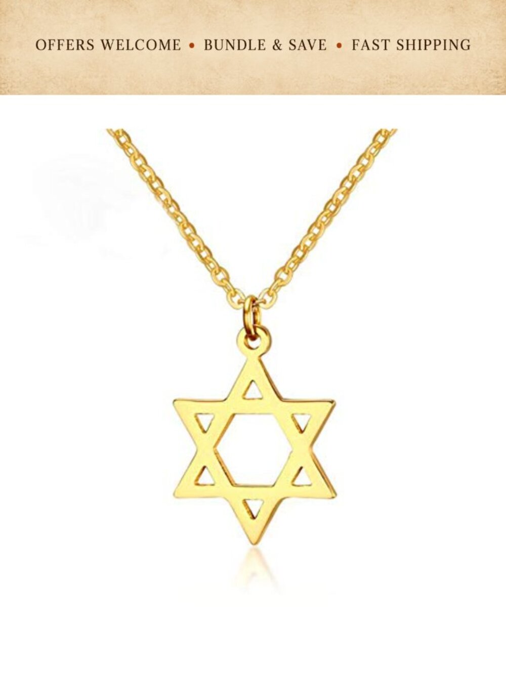 Star of David Pendant Necklace Stainless Steel Adjustable Chain Jewelry